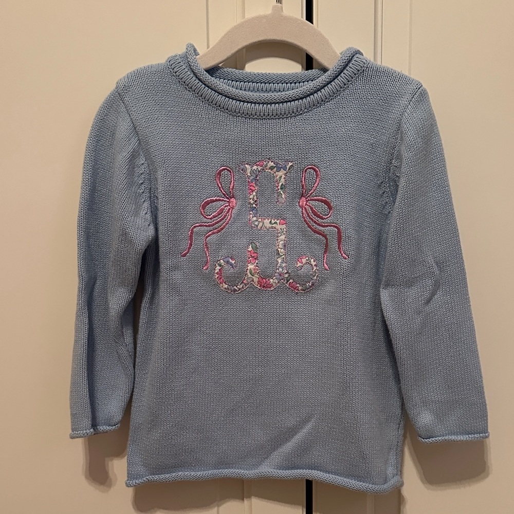 Girls' Light Blue Knit Top with Floral Appliqué